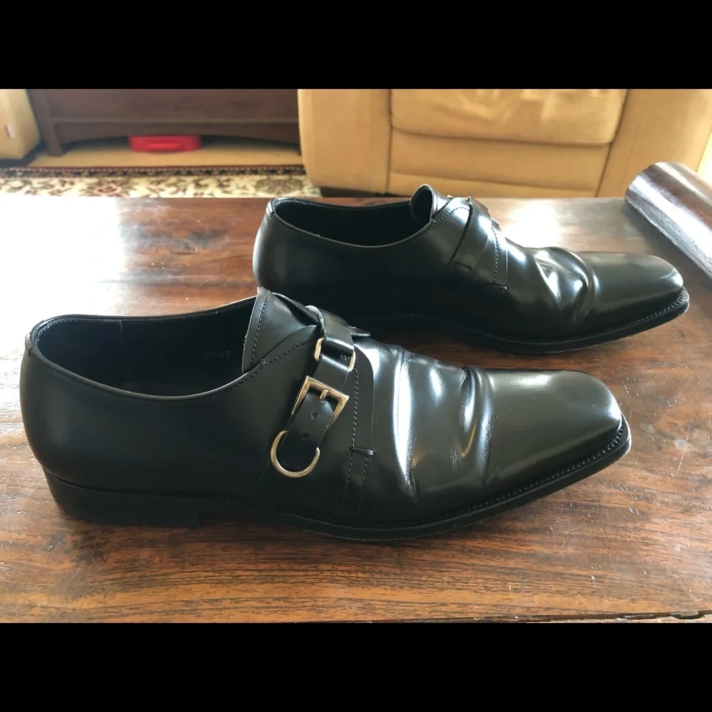 Prada Black Leather Monk Strap Men’s Dress Shoes